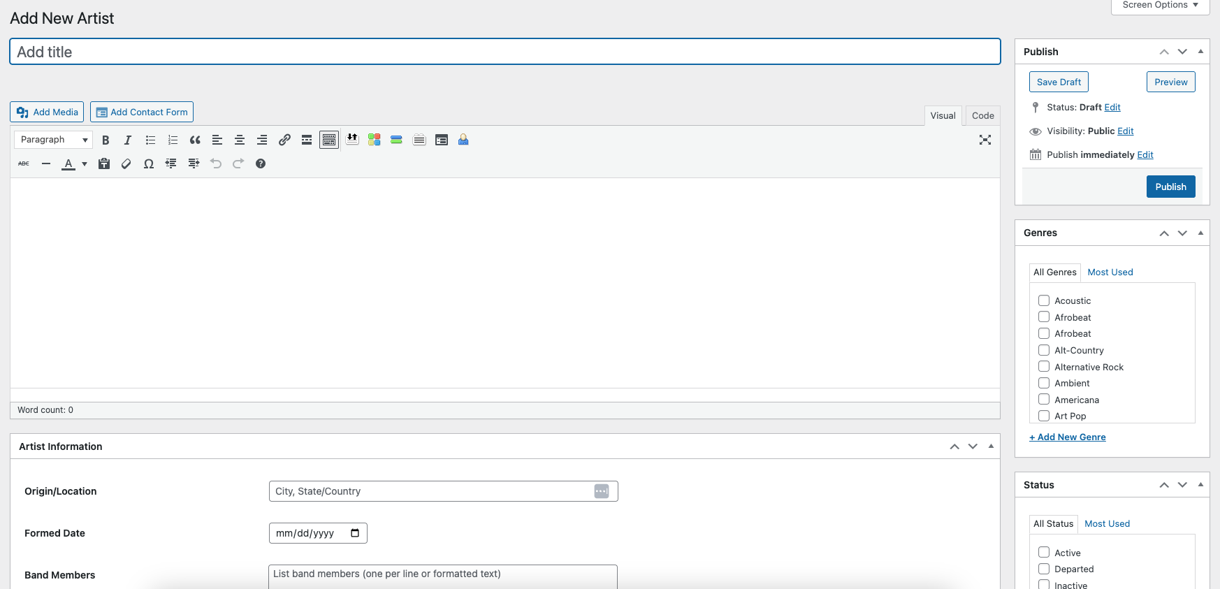 Artist Management Interface