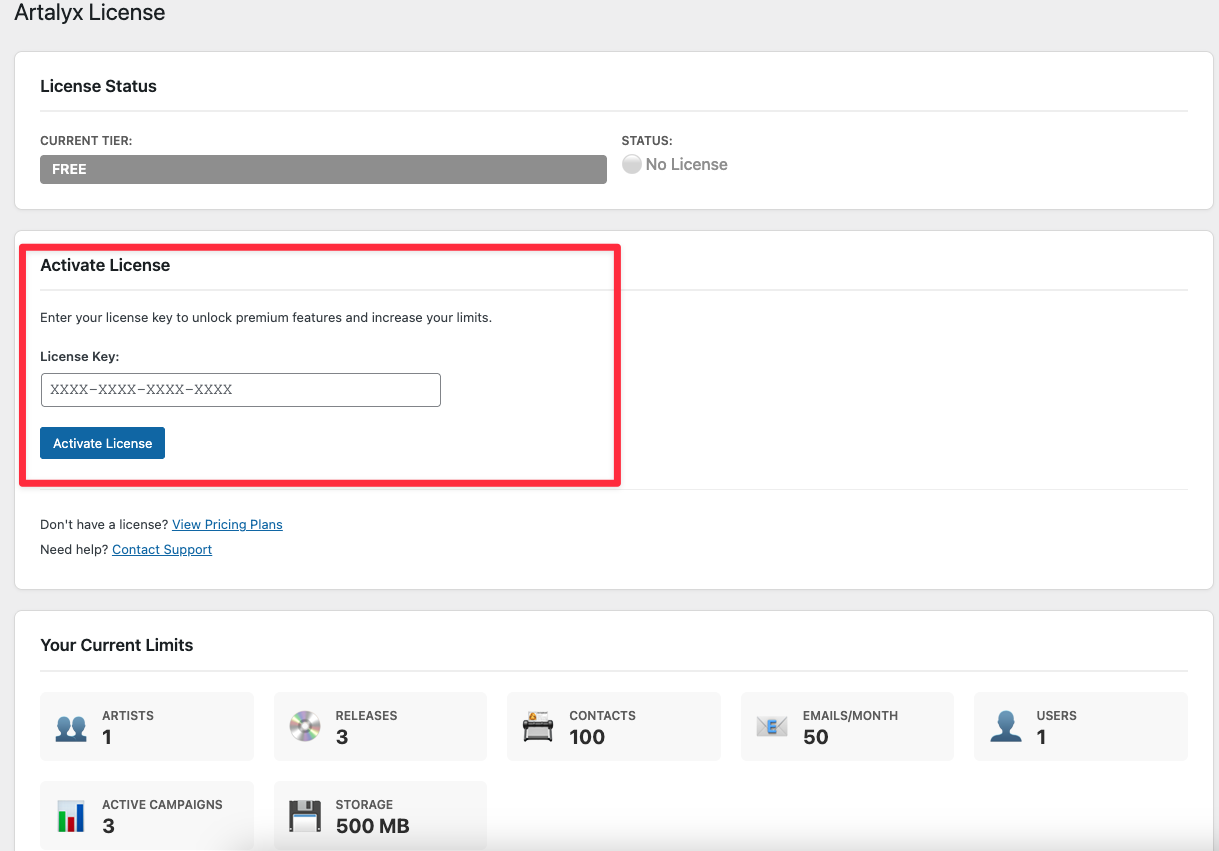 Artalyx License Page