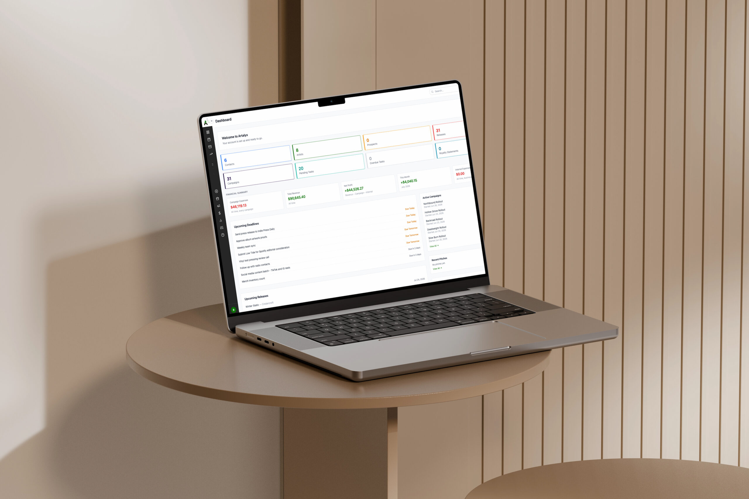 Mockuuups Free MacBook Pro mockup on round table