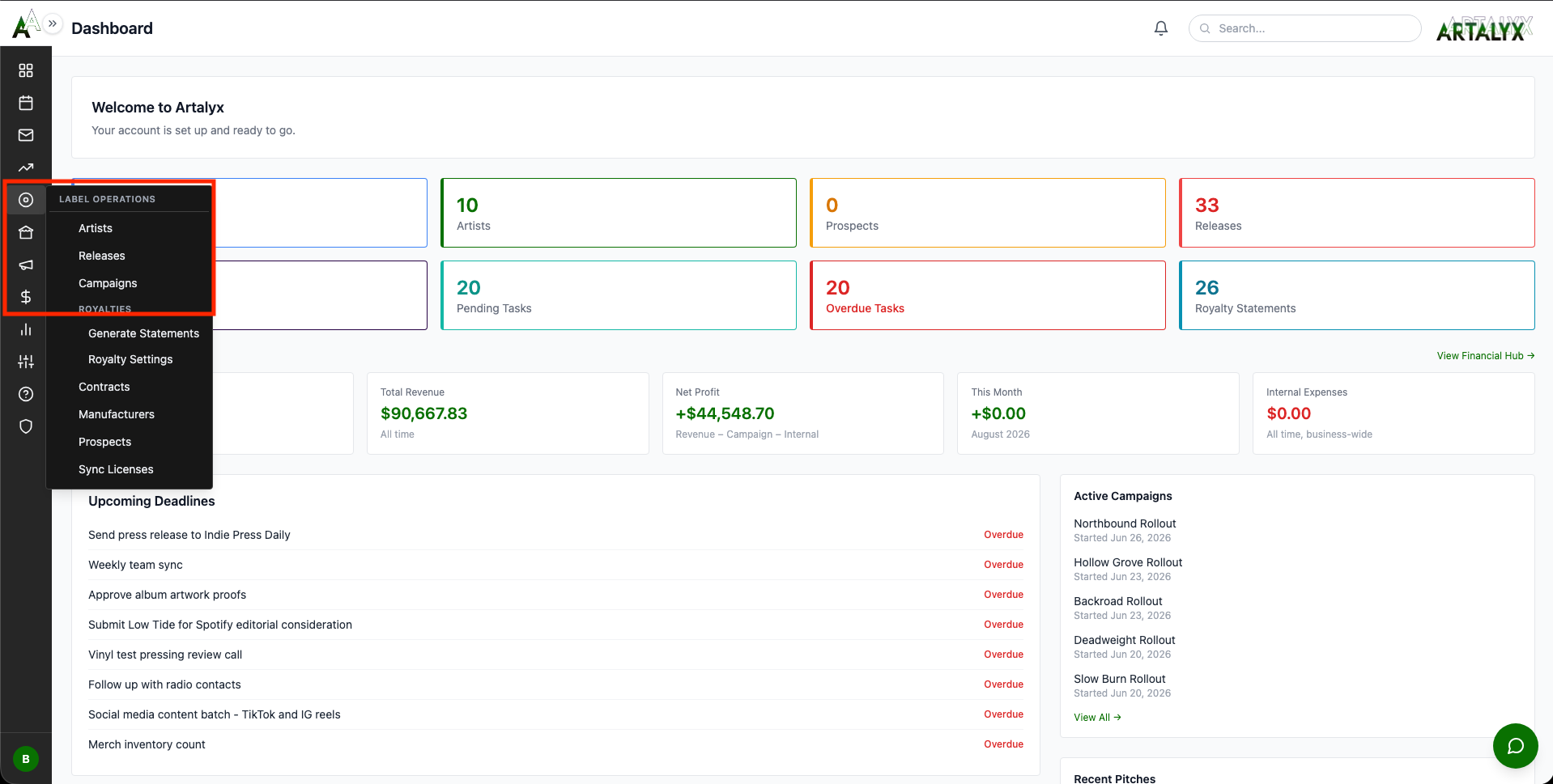 Artist Management Interface